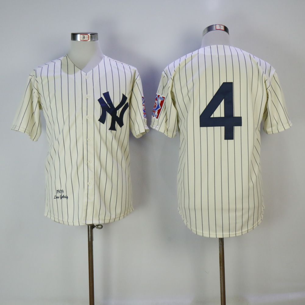 Men New York Yankees #4 Gehrig Cream Throwback MLB Jerseys